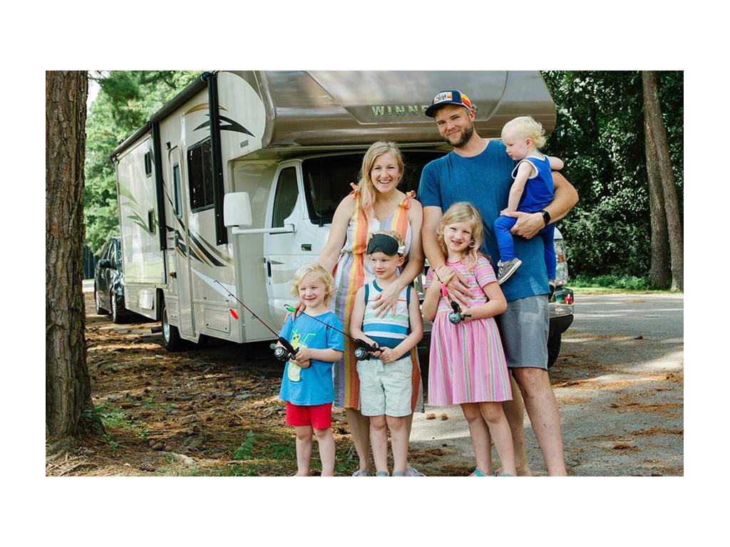 Wages family standing outside Minnie Winnie