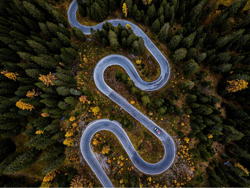 Winnebago Revel navigating switchbacks on the mountainside