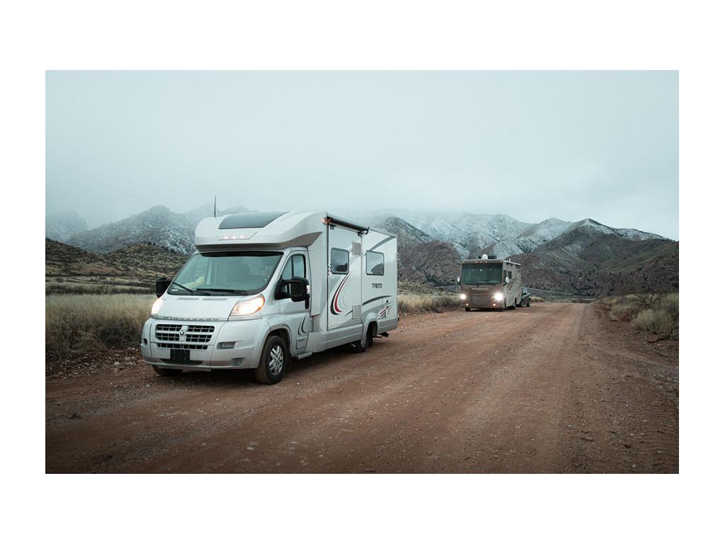 Trend and Vista parked on AZ Cochise road