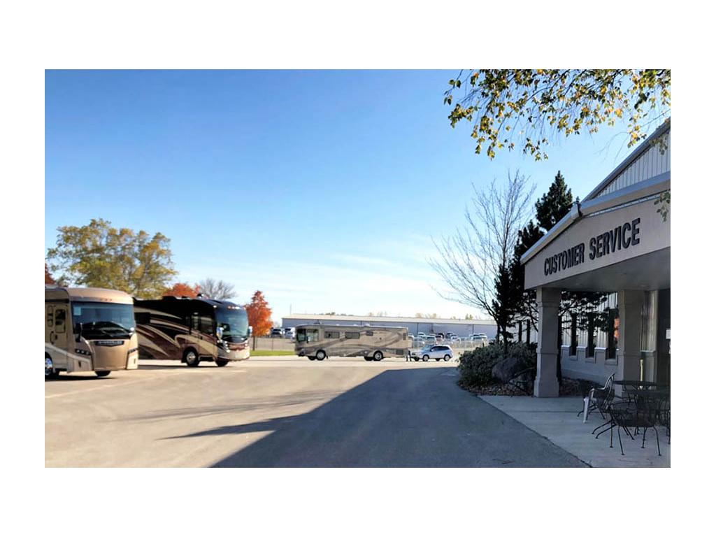 Parking lot and entrance into Winnebago Factory Service Center