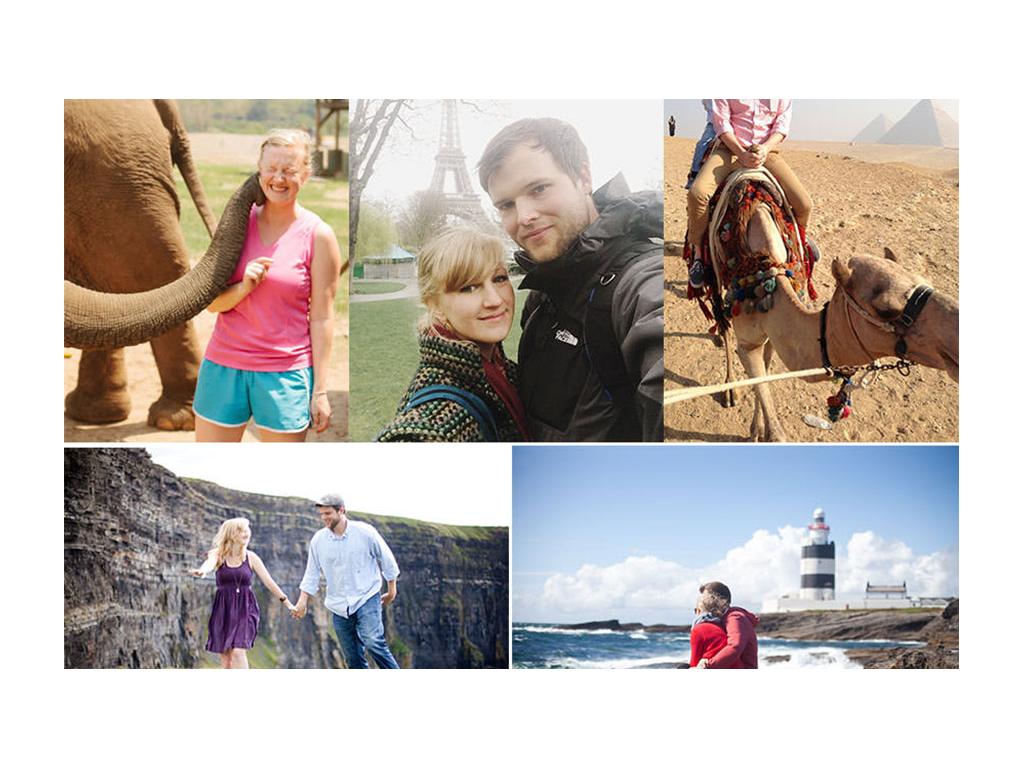 Photo collage of Tera and Wes traveling internationally