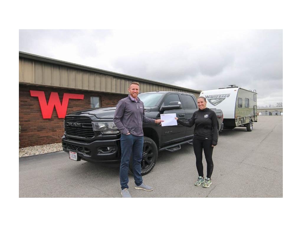 Warrior Expeditions picking up their towable from the Winnebago Towables factory in Middlebury, IN