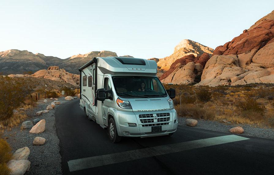 Trend driving down road in Nevada