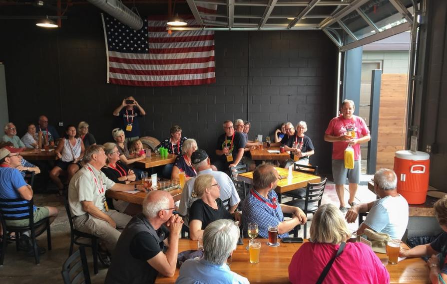 Winnie Bs gathered in Saint Charles Brewing Company listening to Russ Garfin talk
