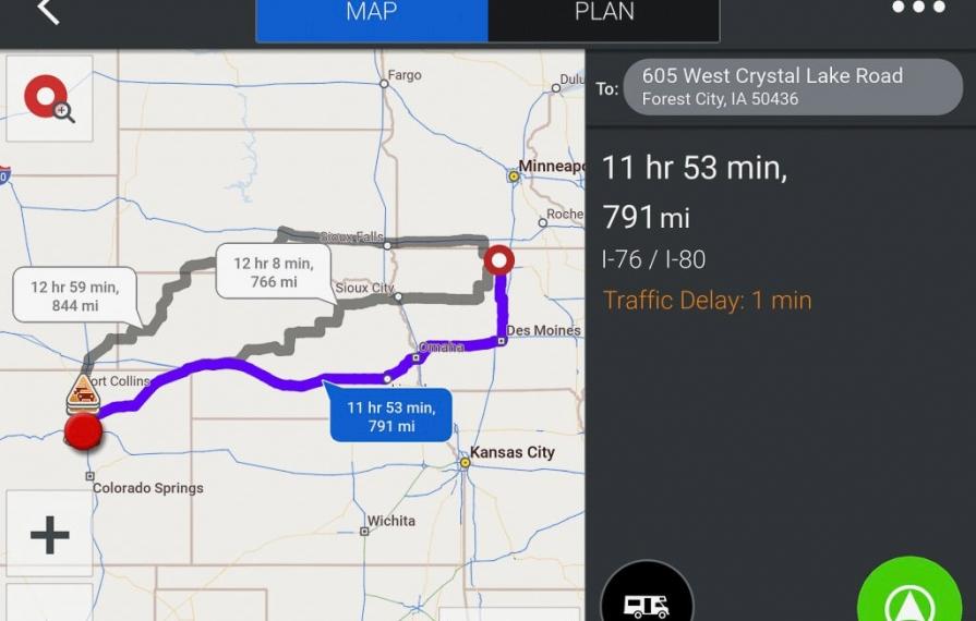 Co-Pilot software comparing different routes