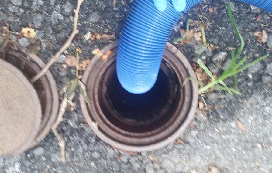 Sewer dump station with hose inside.