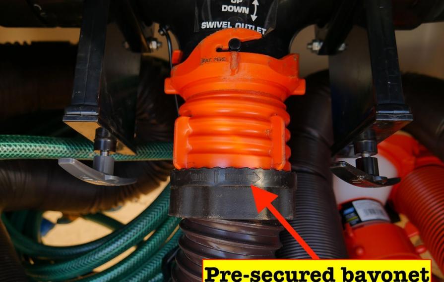 Pre-secured bayonet on sewer connector.