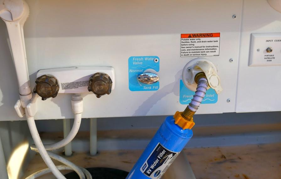 Water filter attached to connection point of hose.