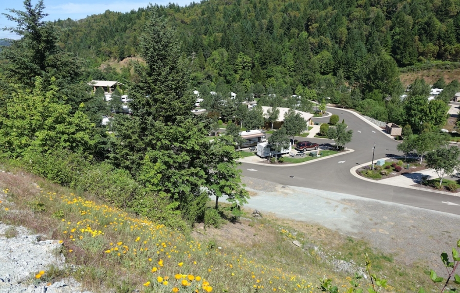 Looking down the hillside to Canyonville campsites.