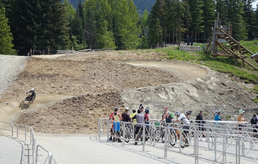 Dirt bikers lined up to take on a course.