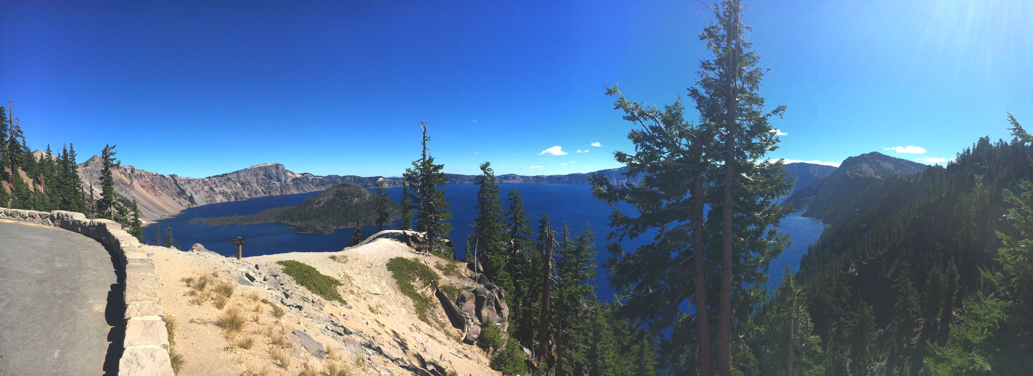 Narrow road along the rim of Crater Lake.