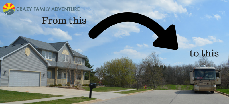 Photo of an arrow pointing from large house to motorhome.