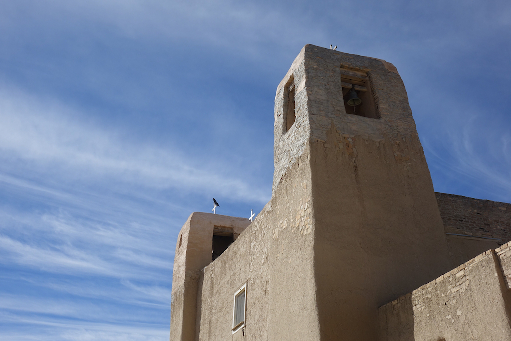 Smooth exterior of a mission church.