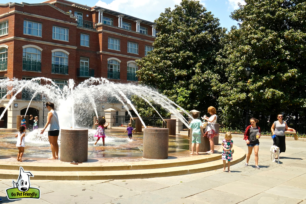 Kids playing in splash pad.