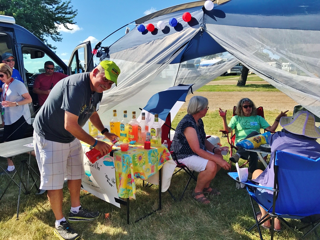 Attendees gathering for happy hour
