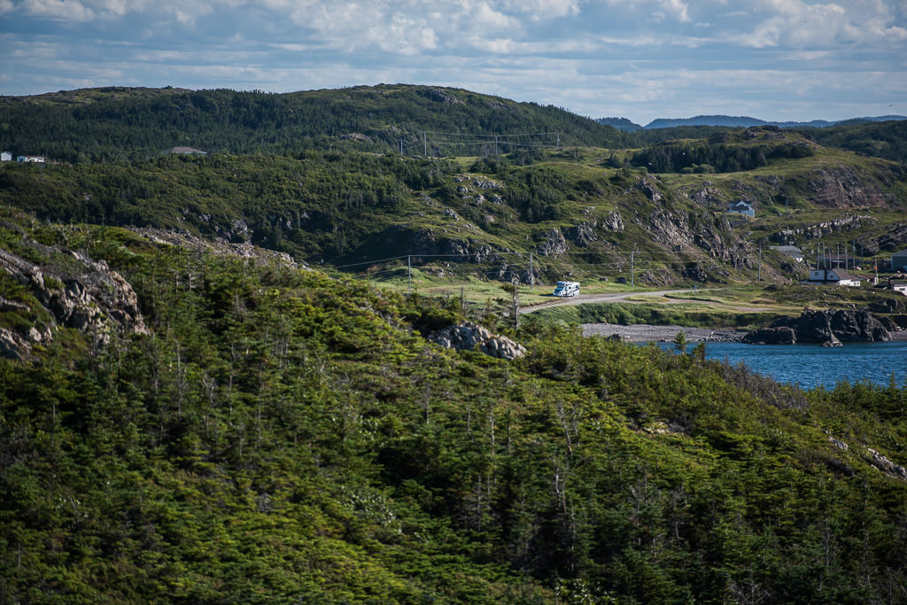 Winnebago View parked along green hillside