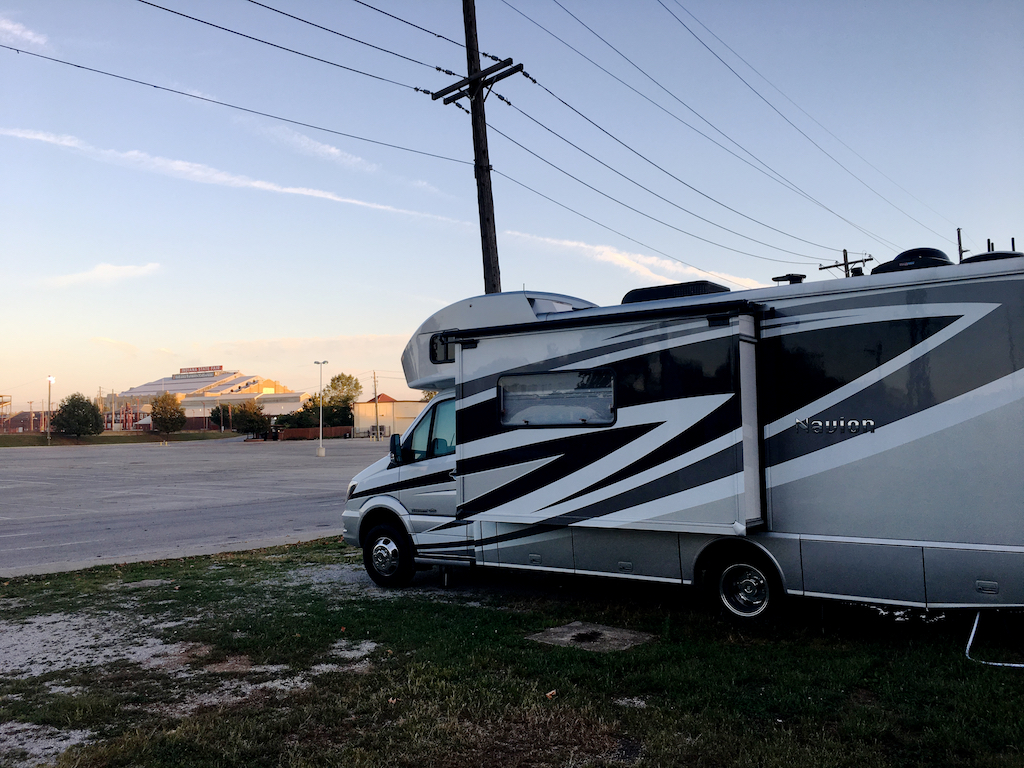Winnebago Navion parked in state fairground complex