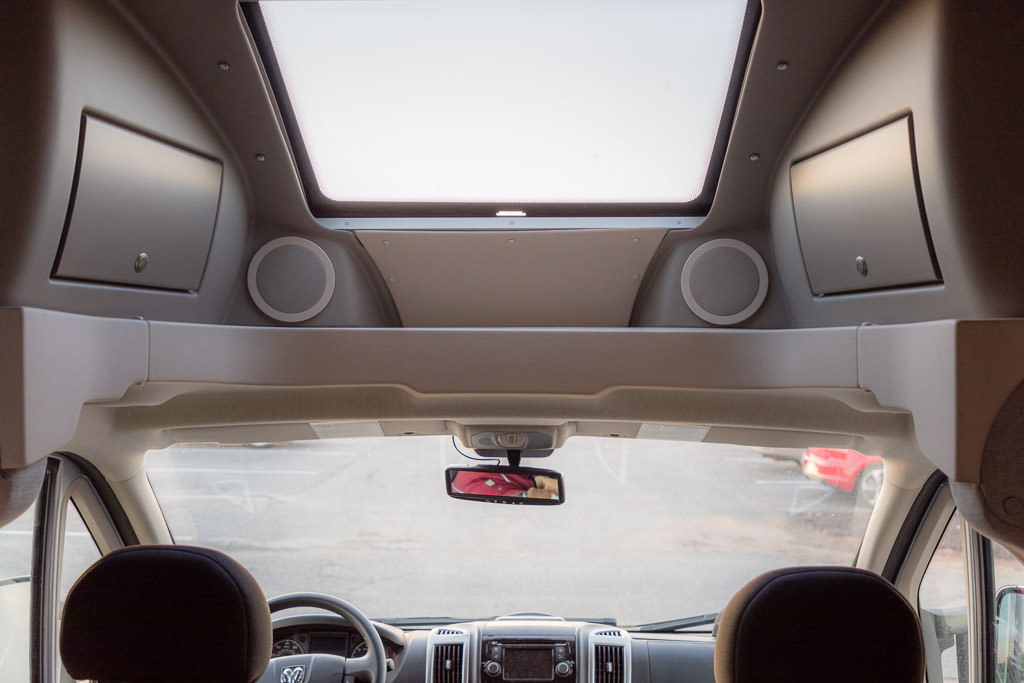 Winnebago Trend front cab with large skylight.
