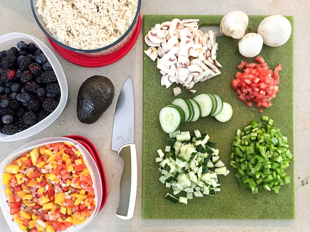 Chopped vegetables on a cutting board