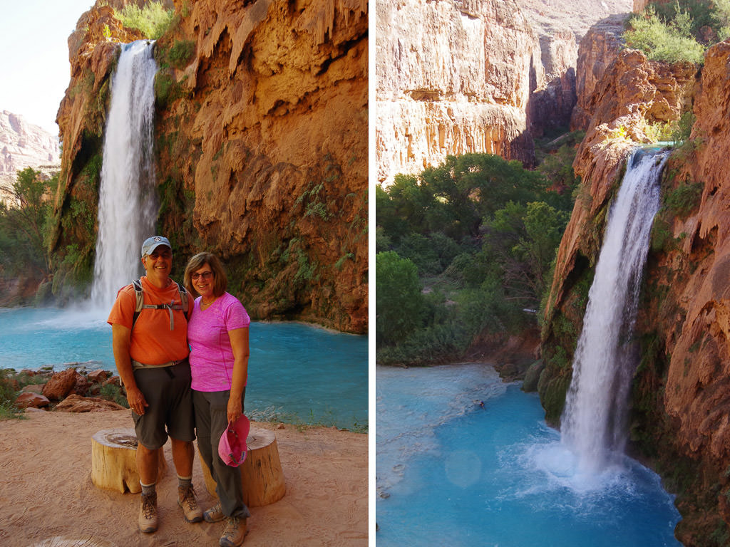 Couple posing in front of Havasu Falls