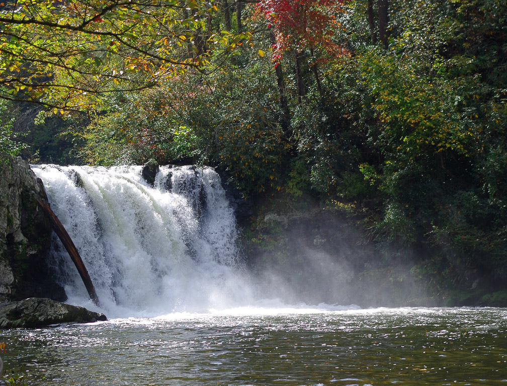 Small waterfall surrounded by colorful trees
