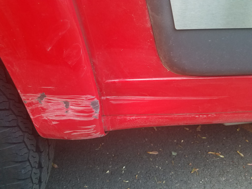 Scrape on Travato caused by a rock