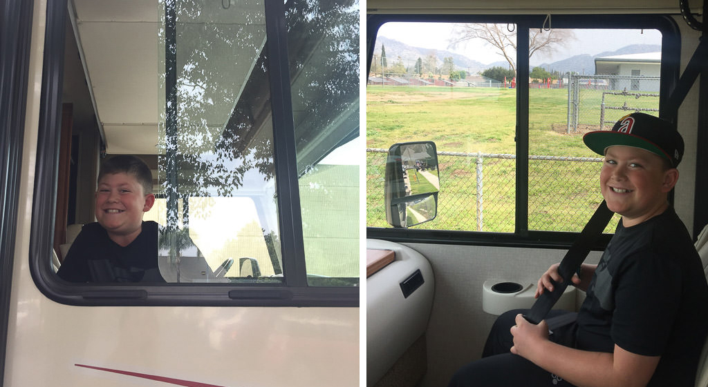 Rick's grandson smiling in passenger seat of Vista