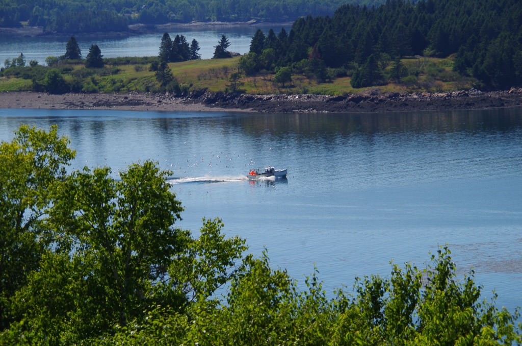 Boat crossing the waterway to the island