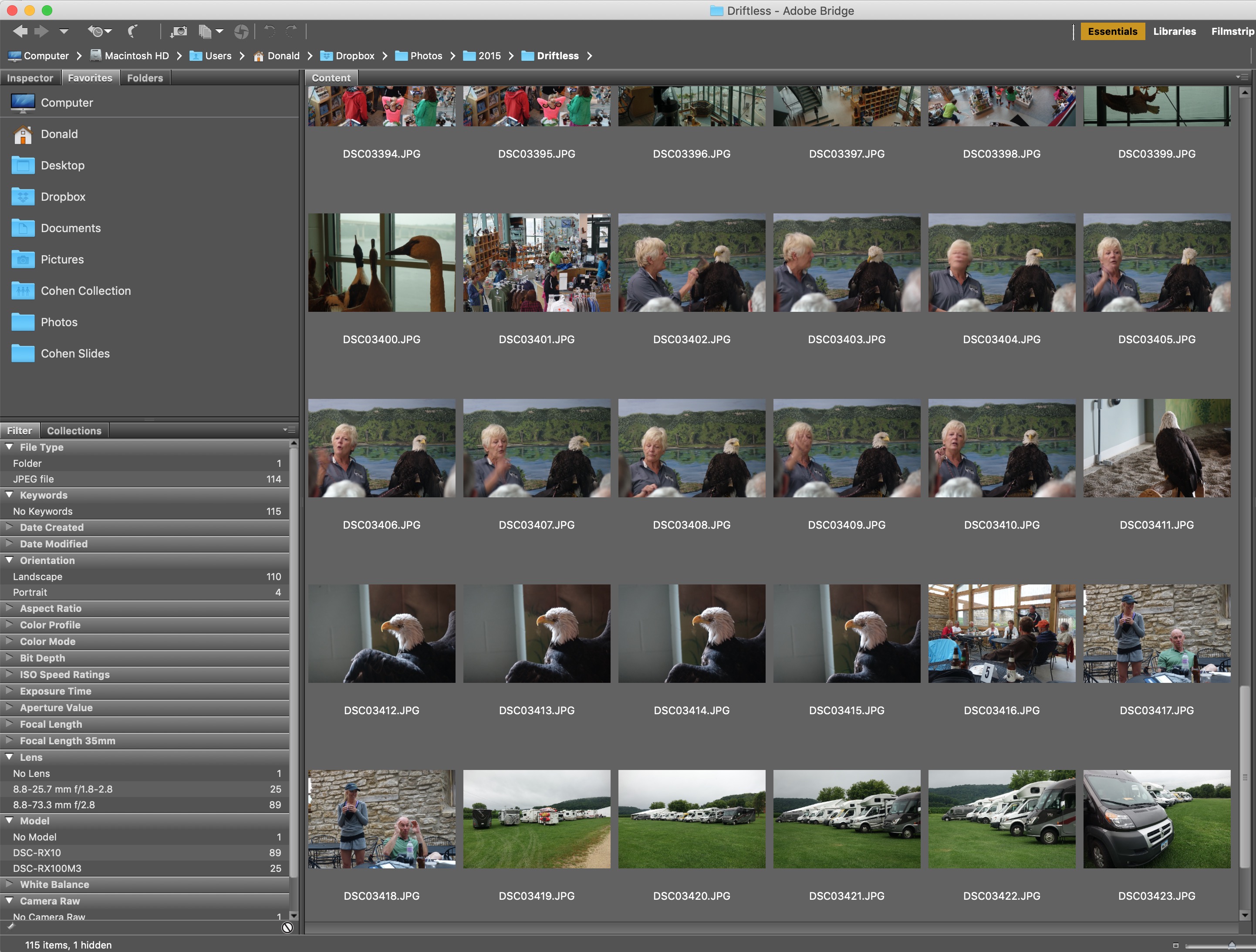 Thumbnail images stored in Adobe Bridge, tool used for organizing and managing photos
