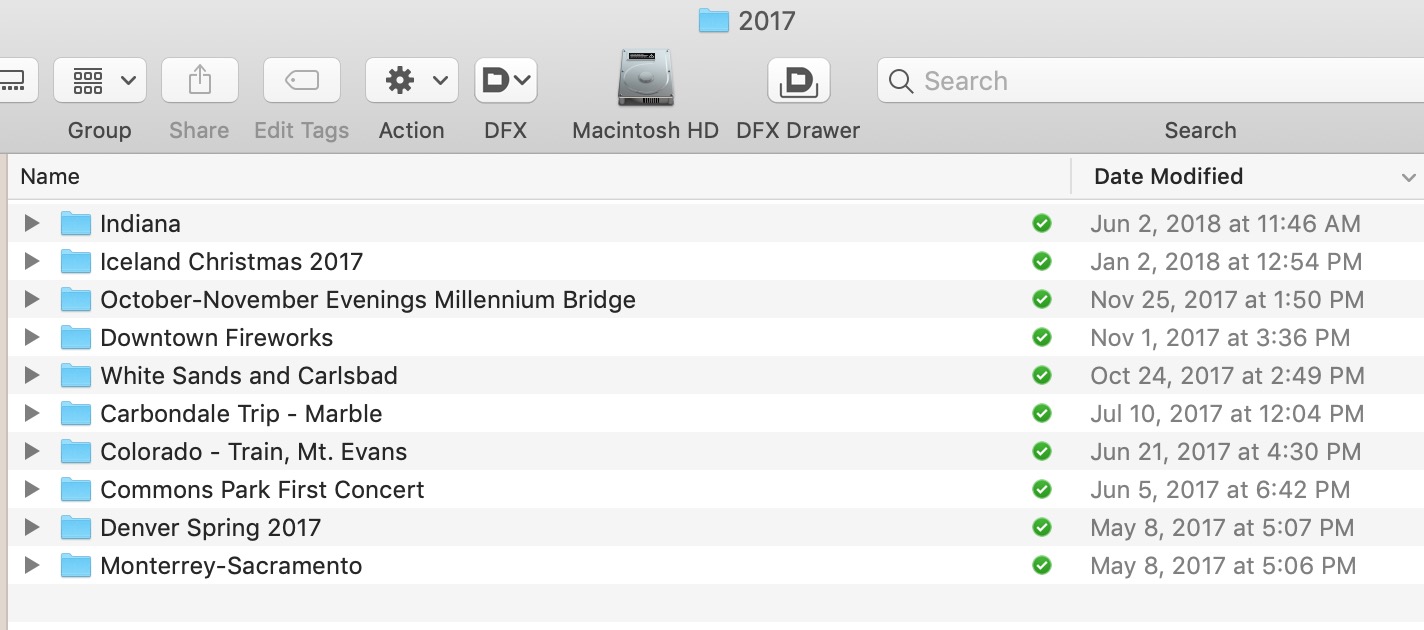 Each year file folder arranges photos  by events 