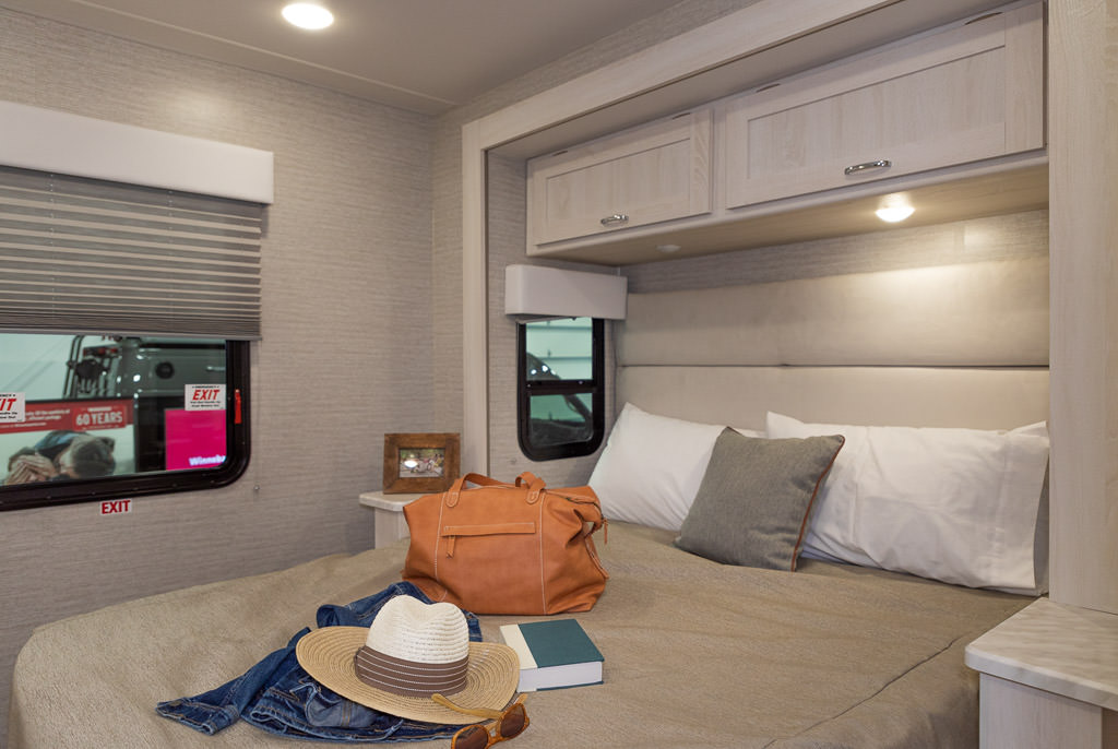 Contemporary interior back bedroom of the Winnebago Intent.
