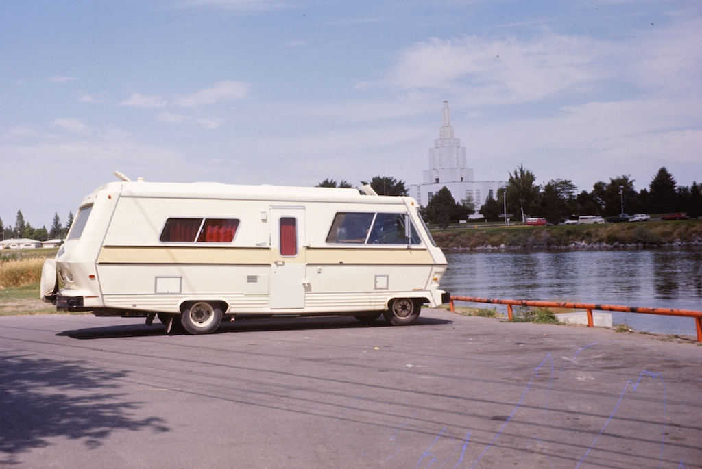 White Cabana RV parked in Idaho Falls