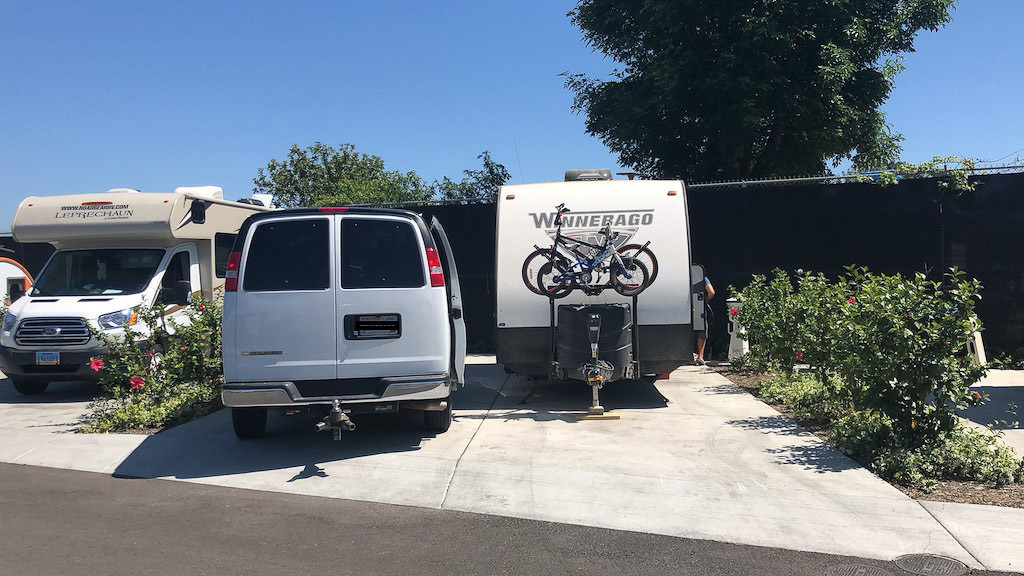 Winnebago Micro Minnie parked at Anaheim RV Park.