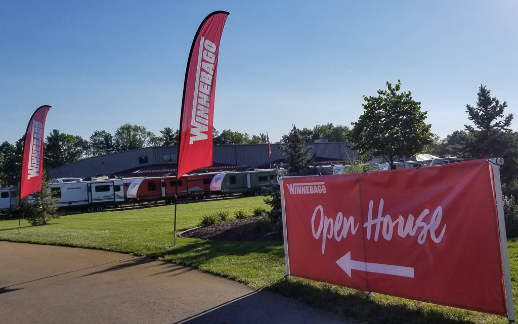 Sign pointing to the Winnebago display at Open House.