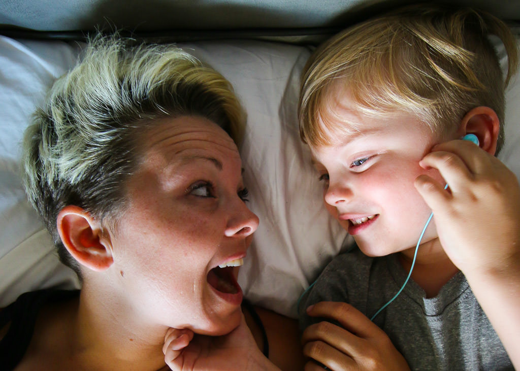 Jess and son laying in bed