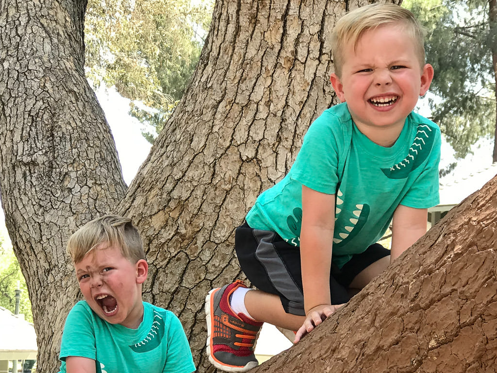 The two kids with smiles on their faces sitting in a tree