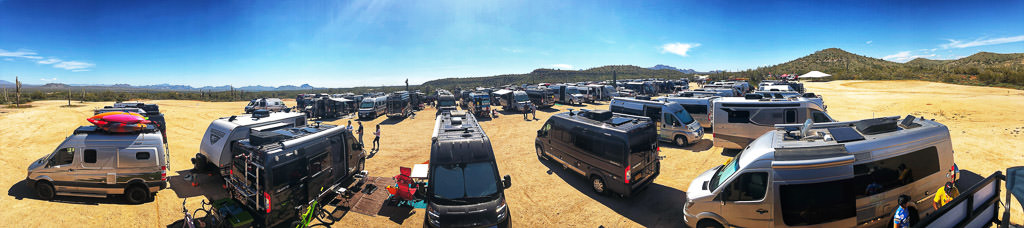 Dozens of Winnebago Class B vans gathered at BNR.
