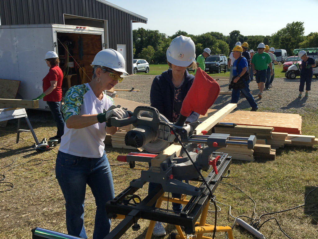 Group gathered at GNR doing a shed build for Habitat for Humanity.
