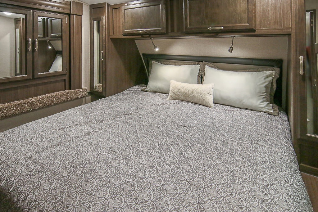 King-sized bed in Winnebago Spyder.