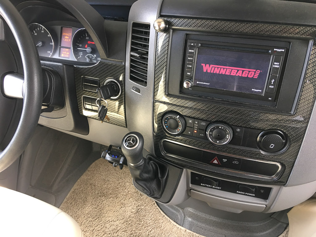 Winnebago View navigation and audio panel. 