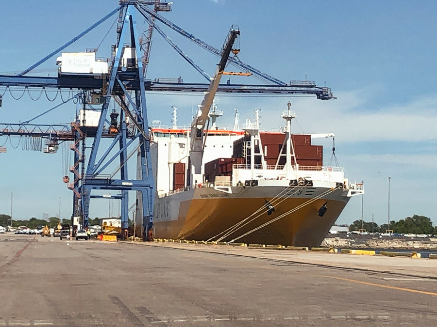 Ferry being loaded for voyage to Europe.