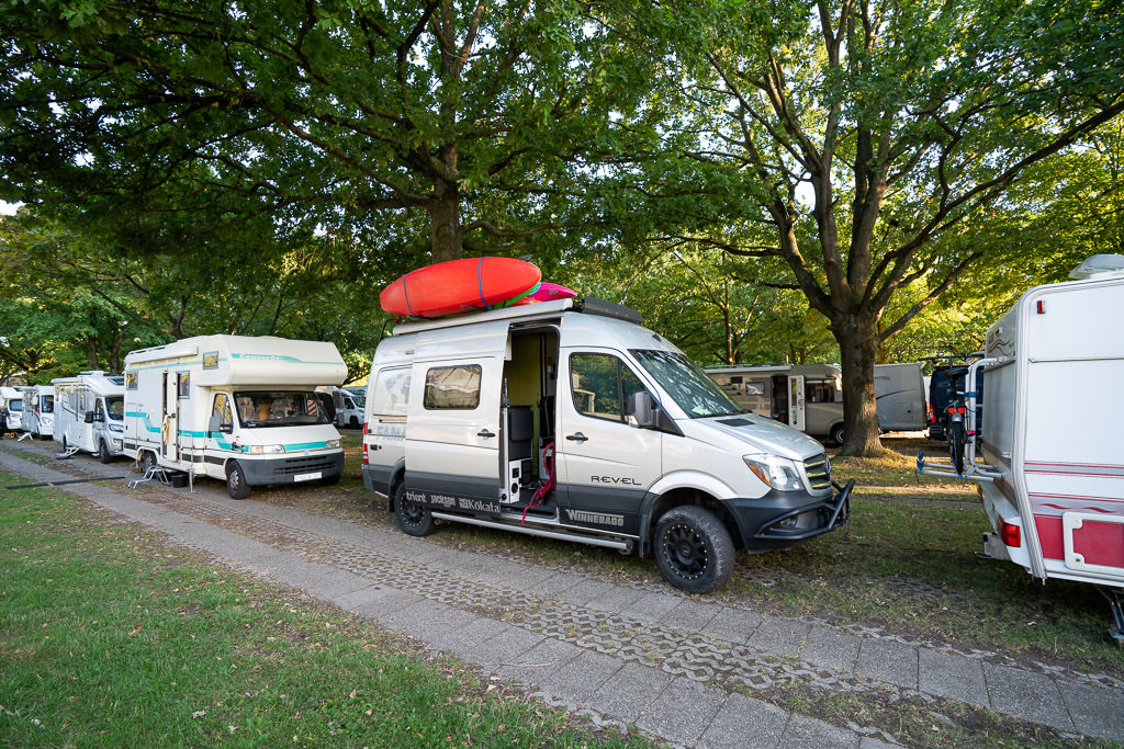 Winnebago Revel parked among other RVs.